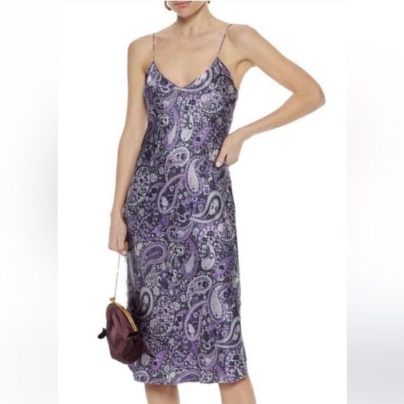 NWT Nili Lotan SHORT CAMI DRESS PURPLE PAISLEY PRINT Large Silk